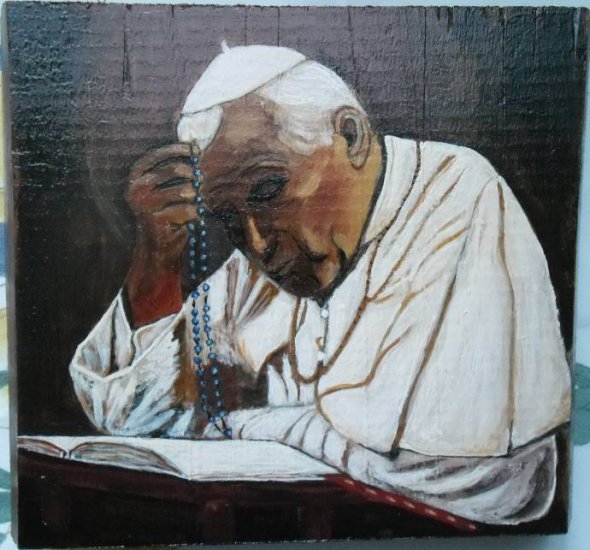 ikony i obrazy sakralne - Jan Paweł II- na desce 14 x 14,5,tempery, utrwalane szelakiem.JPG