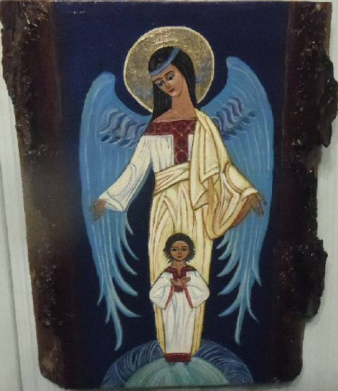 ikony i obrazy sakralne - Anioł Stróż -deska 26 x 20 cm.JPG