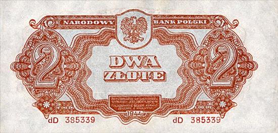 Banknoty Monety Numizmatyka Filatelistyka - PolandP106a-2Zlote-1944-donatedtj_f.jpg