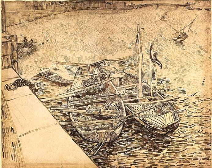 3. Paryż 1886 -88 - 1887-09  03 - Quay with Men Unloading Sand Barges.jpg