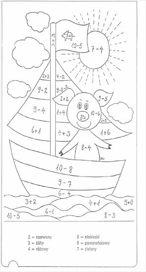 KOLOROWANIE WEDŁUG KODU - świnka na łódce- obliczenia, malowanie według kodu.JPG